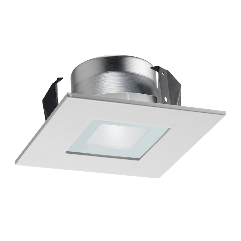 12SQ square lensed trim for line voltage housings, perimeter frosted lens, white finish
